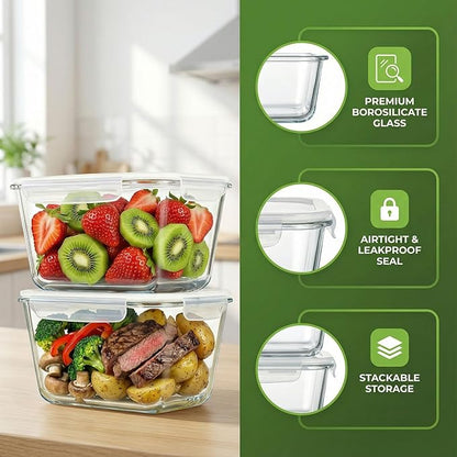2 Pack Large Glass Food Storage Containers