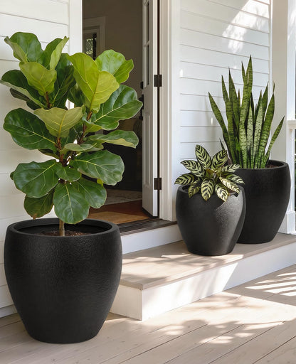homenote Flower Pots 14.5/12/9.6 Inch,Large Plant Pots Indoor with Drainage,Plastic Pots for Plants,Garden Pots for Outdoor,Large Planters for Indoor Plants,Big Plastic Planter,Off-Black(3 Pcs)