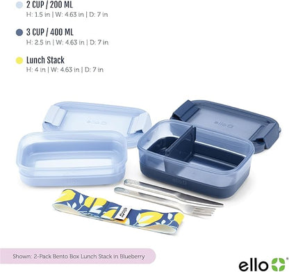 Ello 2-Pack Lunch Stack Plastic Food Storage Container Bento Box