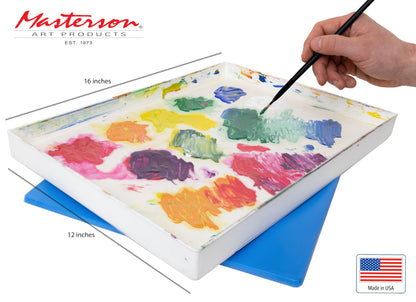 Masterson Artist Palette Seal, 12in x 16in, Keeps Wet Paint Fresh for Weeks, Oil or Acrylic Painting Palette with Lid, Seal, Blue Lid Box, Made in USA