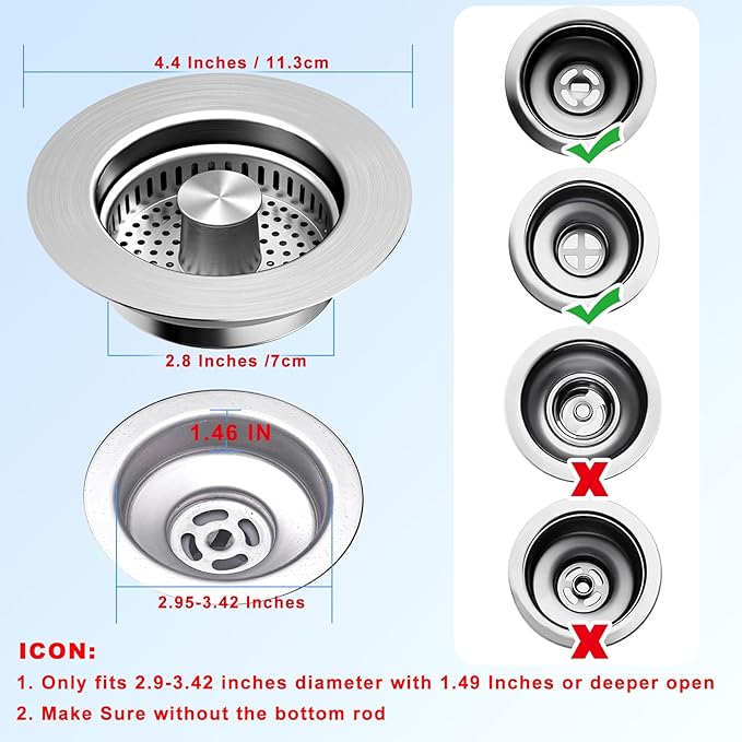 2 Pack Kitchen Sink Drain Strainer & Stopper