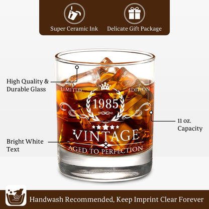 AOZITA 40th Birthday Gifts for Men - 40th Birthday Decorations for Men, Party Supplies - 40th Anniversary Ideas for Him, Dad, Husband, Friends - 11oz Whiskey Glass