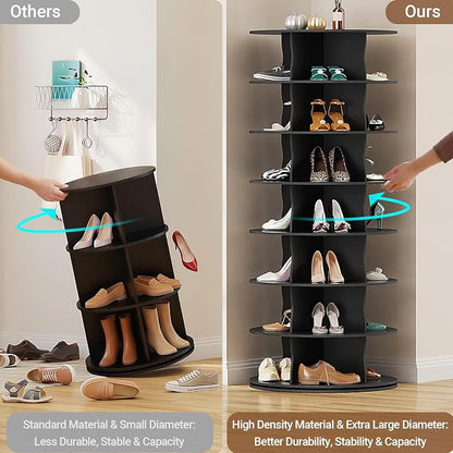 5-Tier Rotating Standing Shelf Unit with Dividers, 360° Storage Display Tower Vertical Floor Organizer, for Bedroom, Closet, Entryway & Office, Ideal for Shoes, Cosmetics & Handbags, Black