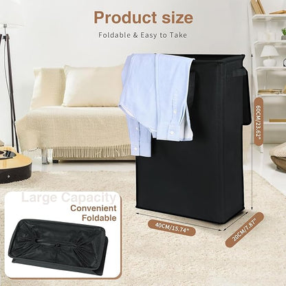 Slim Laundry Basket with Lid and Handles, Foldable Laundry Basket
