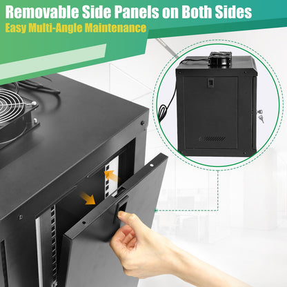Wall Mount Network Cabinet with Fans and Shelves, IT Network Rack Enclosure Cabinet with Locking Glass Door, Removable Side Panels, Cooling Fans, for 19” IT Equipment (9U)