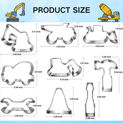 Construction Cookie Cutter Set-3 Inches-9 Piece- Excavator Digger Bulldozer Dump Truck Hammer Wrench Construction Tools Cutters Molds for Kids Construction Themed Party
