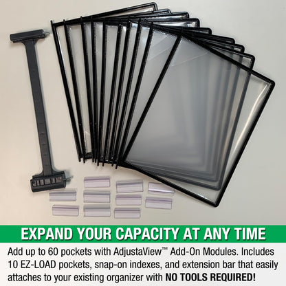 Ultimate Office AdjustaView 10-Pocket Desk Reference Organizer with Easy-Load Pockets and Compact Weighted Base for Stability, Black Pockets