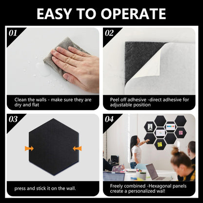 8 Packs Light Grey Hexagon Felt Pin Board, 12" Bulletin Board with 30 Push Pins, Felt Board for Home Kitchen Office Decor, Self-Adhesive Corkboard Tiles for Walls Message Photos Memos Display