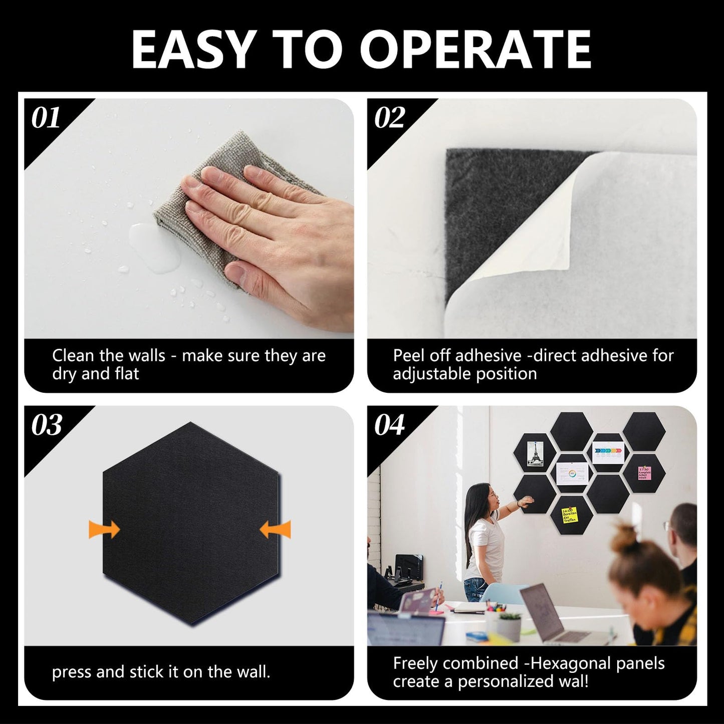 8 Packs White Purple Pink Hexagon Felt Pin Board, 12" Bulletin Board with 30 Push Pins, Felt Board for Home Kitchen Office Decor, Self-Adhesive Corkboard Tiles for Walls Message Photos Memos Display