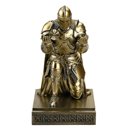 Amoysanli Medieval Armored Warrior Wearing Outerwear, Mobile Phone Stand Knight Pen Holder Desk Organizers, Resin Bookends Paperweight with a Letter Opener for Desk (Bronze)