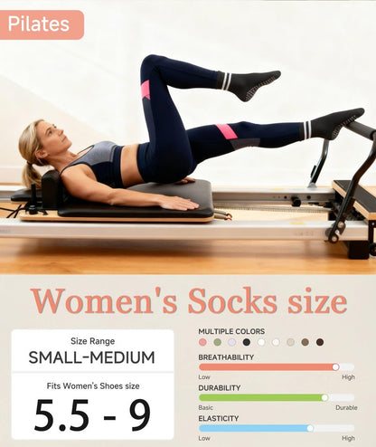 Mancreda Pilates Socks for Women with Non-Slip Grips 84% Cotton Yoga Socks for Barre, Hospital & Barefoot - One Size Fits Most (4 Pairs,PK)