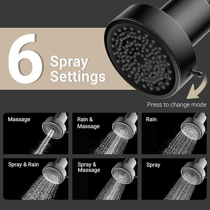 Filtered Showerhead - Best Shower Head With Filters for Healthy Hair & Skin | Filtered Shower Head for Hard Water,Removes Chlorine & Heavy Metals,6 Mode Settings,High Pressure,Easy Install,Water Softener