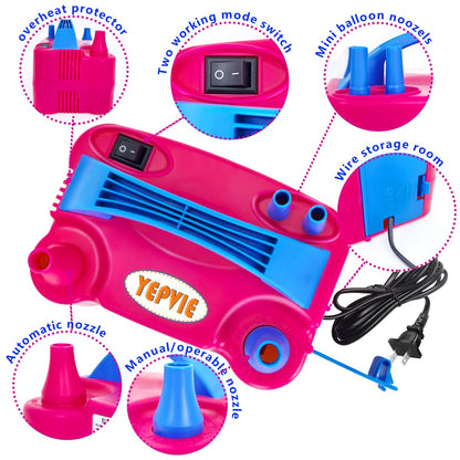 YEPVIE Electric Balloon Pump, Portable 2 Modes Balloon Blower Machine with 14 Balloon Arch Kits, Air Pump for Balloon, Ballon Inflator for Party Decoration