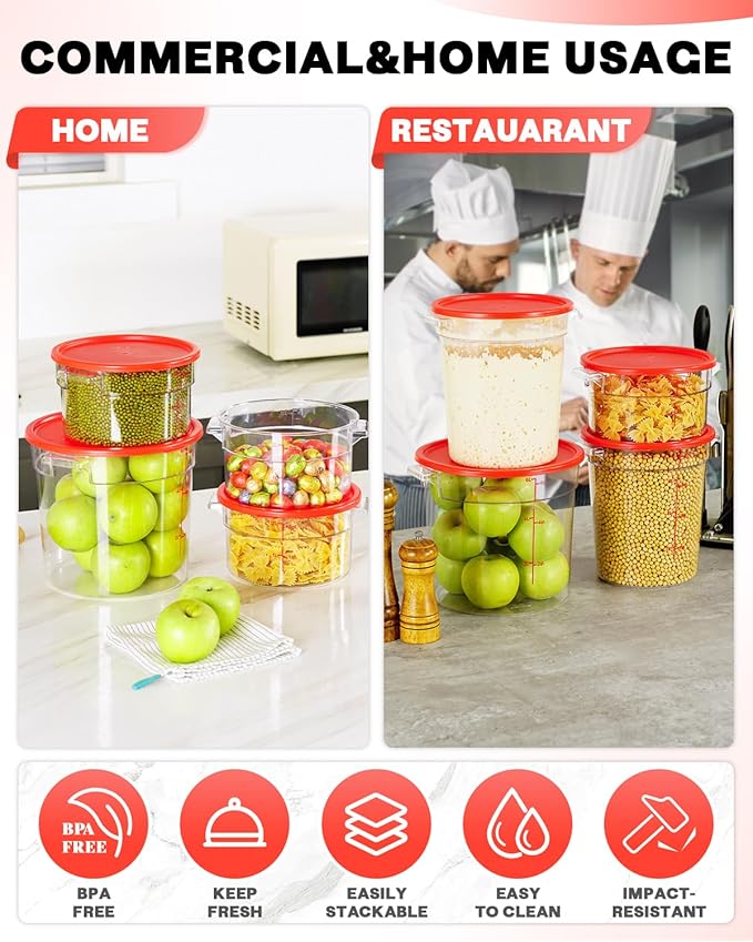 2QT NSF Food Storage Containers: 8 PCS Commercial Clear Round Food Storage