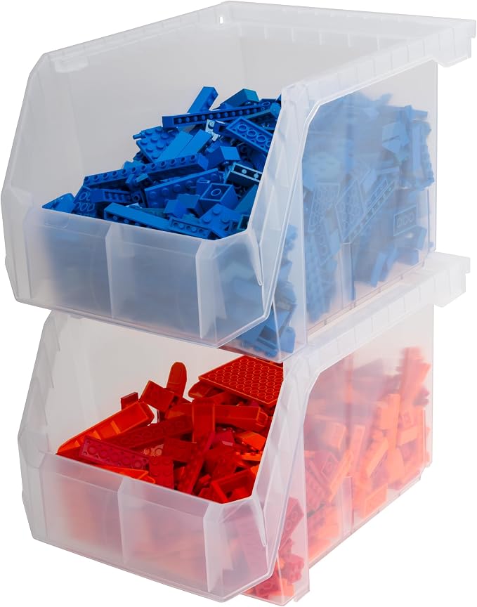 ReadySpace Plastic Containers for Organizing and Storage Bins for Drawers, Desks, Office Organization, and Garage, Stackable Bins, Medium-Tall (7" x 11" x 8"), 4-Pack, Black