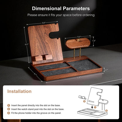 IKIKAKI Wood Nightstand Organizer for Men, Fathers Day Gift for Dad Husband, Birthday Anniversary Retirement Idea, Desk & Bedside EDC Tray for Key Wallet Watch