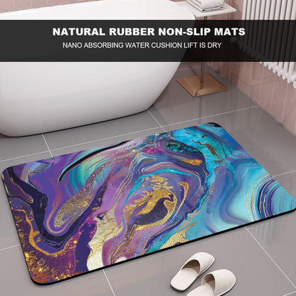 ZHUZHISHAN Diatomaceous Earth Bath Mat,Purple Gold Marble Non-Slip Volume Super Absorbent Fast Drying for Bathroom Kitchen Door mat,Eco-Friendly Easy to Clean 16×24Inch (40 * 60cm)