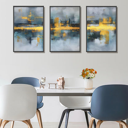 Blue and Gold Abstract Wall Art Set of 3, Modern Framed Canvas Wall Art 16x24 Inch, Luxury Abstract Landscape Wall Painting for Living Room Bedroom Office, Metal Frame Ready to Hang