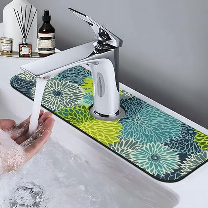 Kitchen Faucet Mat 15 x 5.5 Inch Abstract retro flower Faucet Draining Mat