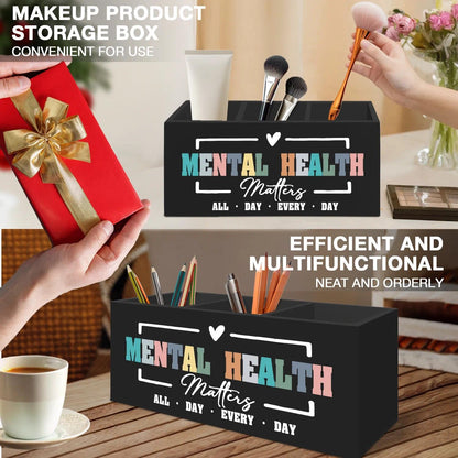 LIANGEAGOM Mental Health Matters Pen Pencil Holder Organizer for Desk Accessories, Therapy Office Decor, Motivational Wooden Box Signs Decorations for Therapist Counseling Office Desk Tabletop