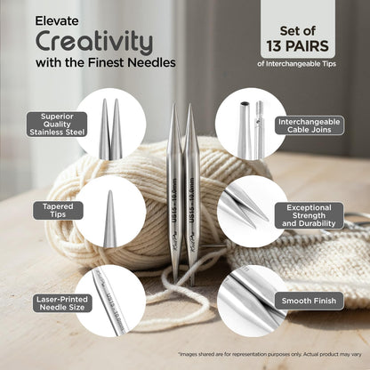 KnitPro Stelo Grande Normal Interchangeable Needle Set 5" (13cm) | 13 US Sizes (2.5 to 15)