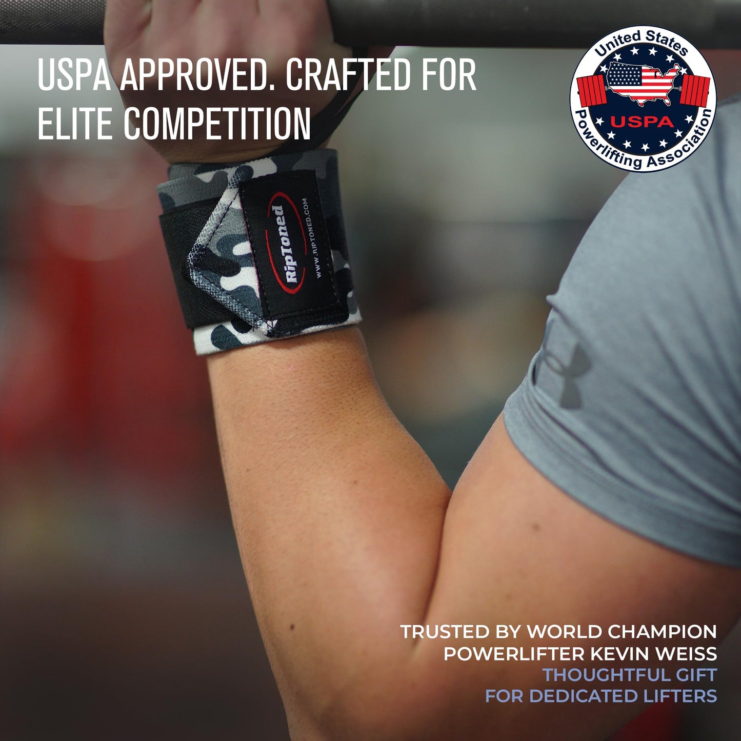 Rip Toned 18” Wrist Wraps - USPA Endorsed Wrist Straps for Weightlifting - Quality Wrist Support - Adjustable, Durable, Machine Washable - Gym Wraps for Powerlifting - for Men & Women