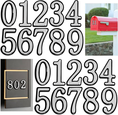 opasyo 30 Pieces Mailbox Numbers for Outside 2 inch 0-9 Self-Adhesive Mail Box Numbers,3D Gold House Numbers for Mailbox, Apartment, House, Trash Bins,Office Hotel Room (Silver, 2inch)