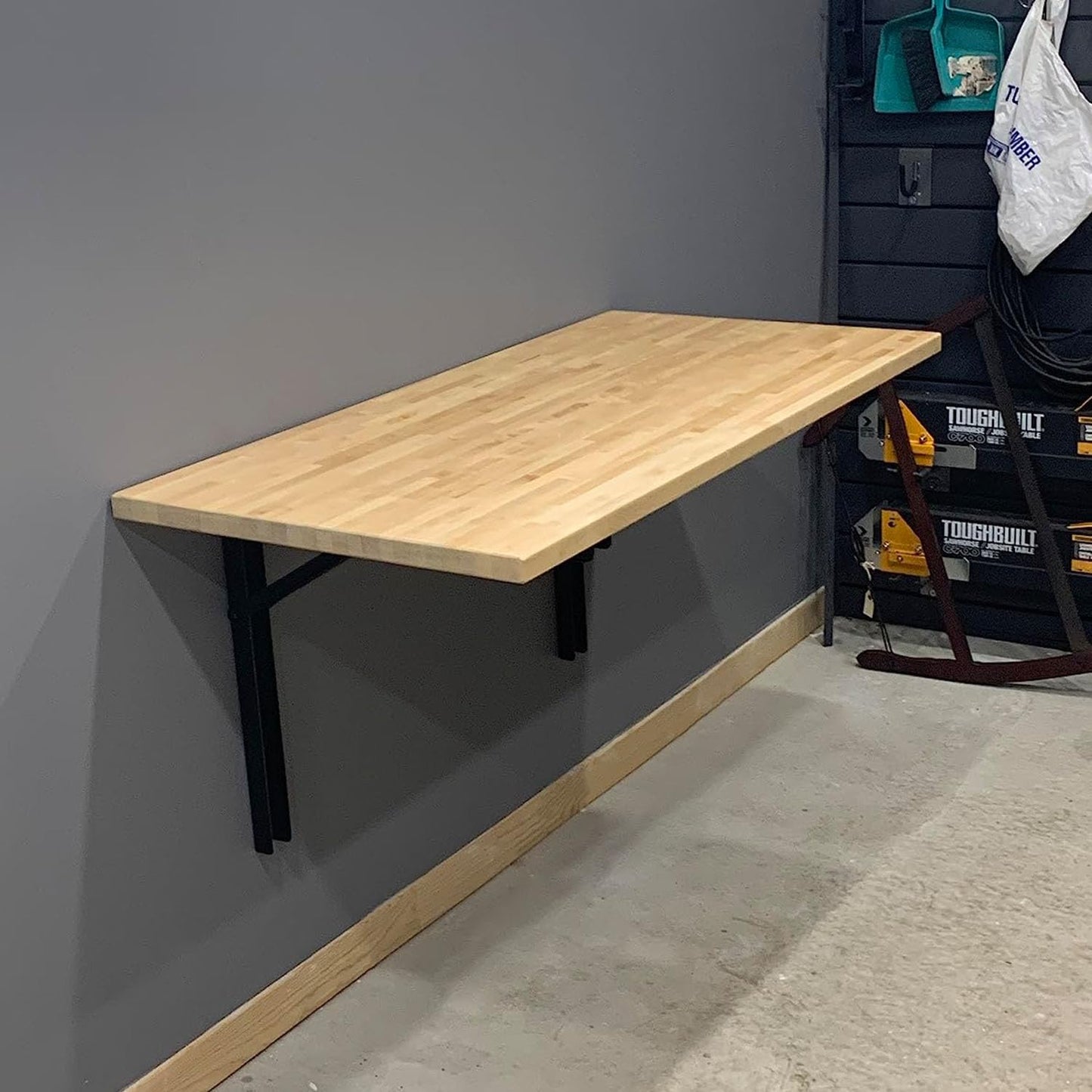Wallmaster Wall Mounted Folding Workbench Heavy Duty Fold Down Table Utility Bench Solutions Laundry Shelf Wall Desk with Metal Shelf Bracket (32 x 18)