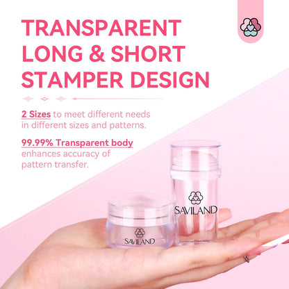 Saviland French Tip Nail Stamp - 4PCS Nail Art Stamper Kit Clear Silicone Nails Stamping Long & Short Jelly Stamper with Scrapers Nails Stamper Kit for French Manicure Nail Art Home DIY Salon