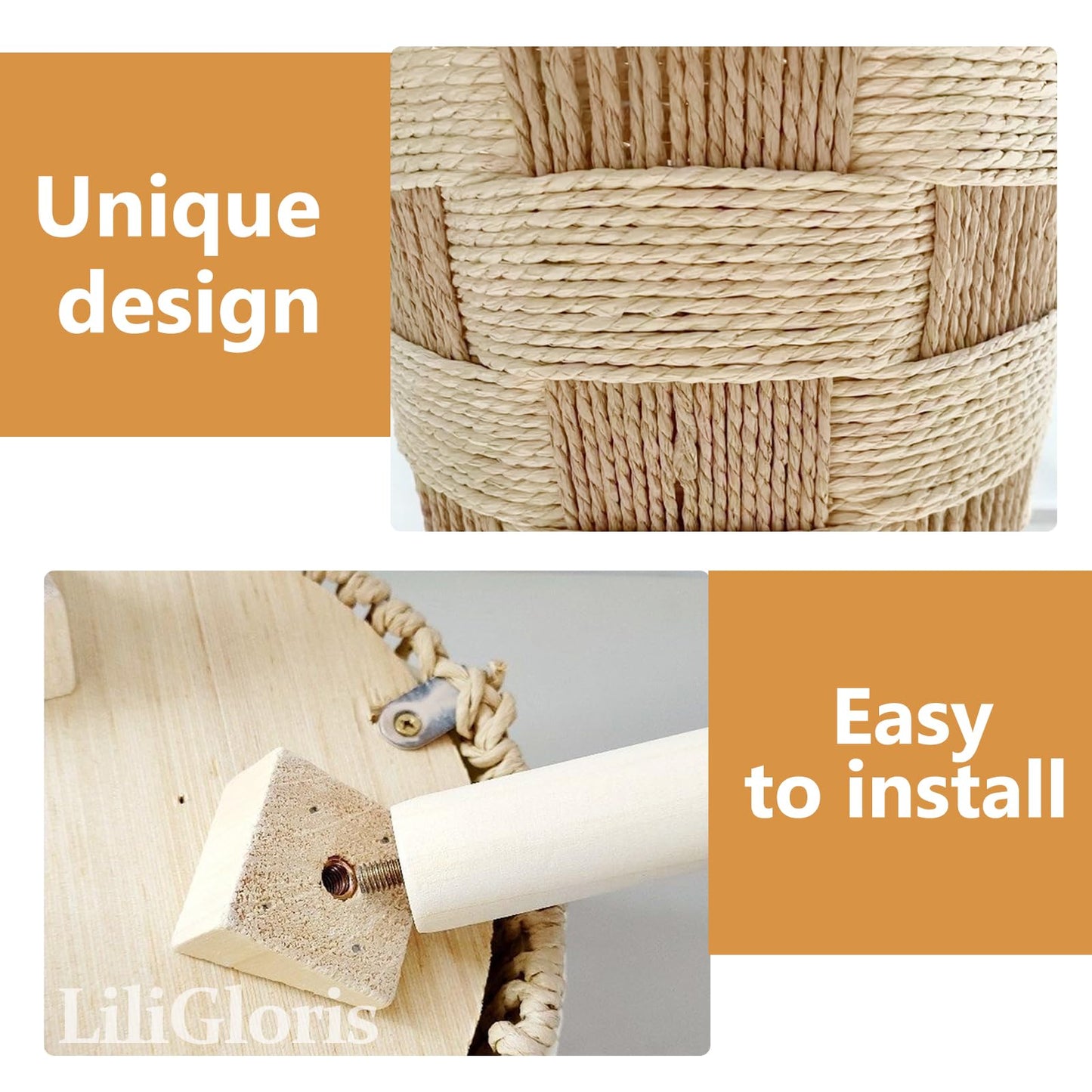 LiliGloris Boho Rattan Plant Stand Set of 2 – Handwoven Wicker Mid-Century Modern Floor Planter Stand for Indoor Plants, Large Farmhouse Decor, Sturdy Wood & Rope Design, Housewarming Gift