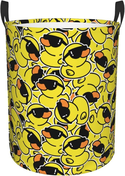 Cute Rubber Ducks With Funny Sunglasses Laundry Hamper Bag With Waterproof Liner