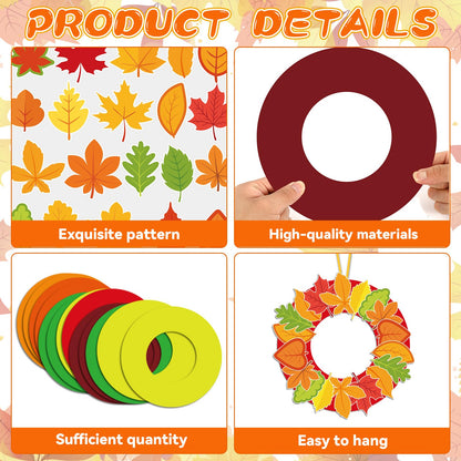 Lonfliness 36 Sets Fall Wreath Craft Kits for DIY Autumn Maple Leaves Paper Wreath Hanging Ornaments Make Your Own Thanksgiving Paper Art Craft for School Home Party Decor Activities