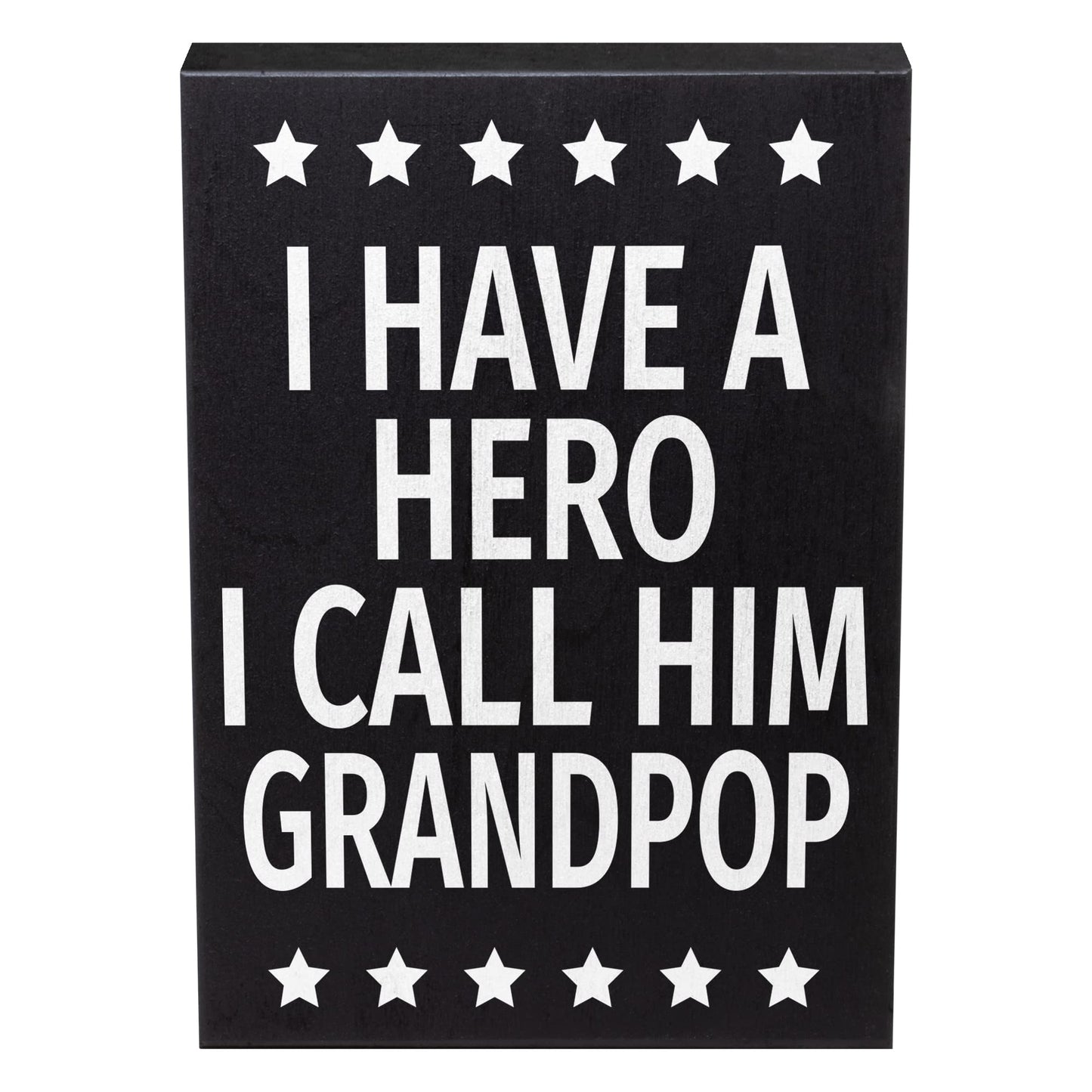 JennyGems Grandpop Gifts, I Have a Hero I Call Him Grandpop Wooden Sign, Shelf Decor and Wall Hanging, Made in USA