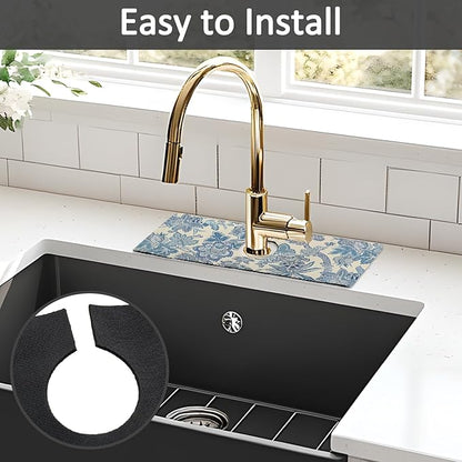 15" X 5.5" Kitchen Sink Splash Guard Faucet Mat Floral Super Absorbent Fast