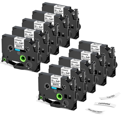 Label KINGDOM Aze-231 Refill Compatible with Brothr p Touch tze laminatied Label Maker Tape 12mm 1/2"(0.47") for ptouch Printer PTD210 PTD220 PTH110, 10 Pack