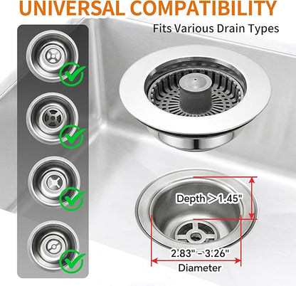 Solid Brass Body 3-in-1 Kitchen Sink Drain Strainer & Stopper, Heavy Duty Pop