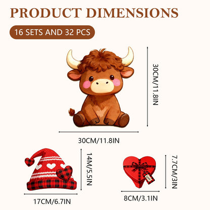 Interchangeable Wooden Highland Cow Decorations, Christmas Hanging Wall Door Decor, Holiday Seasonal Decor and Detachable Hats Welcome Sign, Farmhouse Hanging Sign for Front Door, 32 PCS