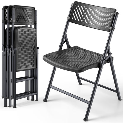 Folding Chair 4 Pack, Foldable Portable Chair with Breathable Molded Plastic Mesh Back & Seat, Sturdy Metal Frame Support up to 400lbs, Indoor Outdoor Foldable Chair for Party,Dinnig,Events,Black