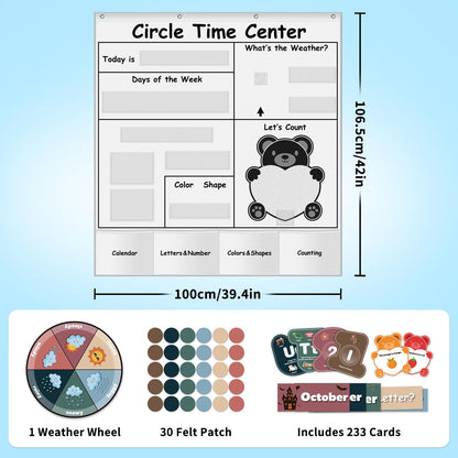 Circle Time Learning Center Pocket Chart for Classroom, Dry Erase Alphabet & Number Flash Cards, Write ABC Letter Tracing Writing Practice Games for Kids, Learning Weather Counting Color Shape