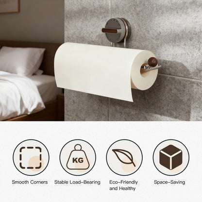 Removable Suction Cup Paper Towel Holder, Suction Towel Holder, Wooden Paper and Stainless Steel Paper Towel Holder for Under Cabinet, Bathroom (2-Pack: 1 Natural Wood Color, 1 Walnut Color)