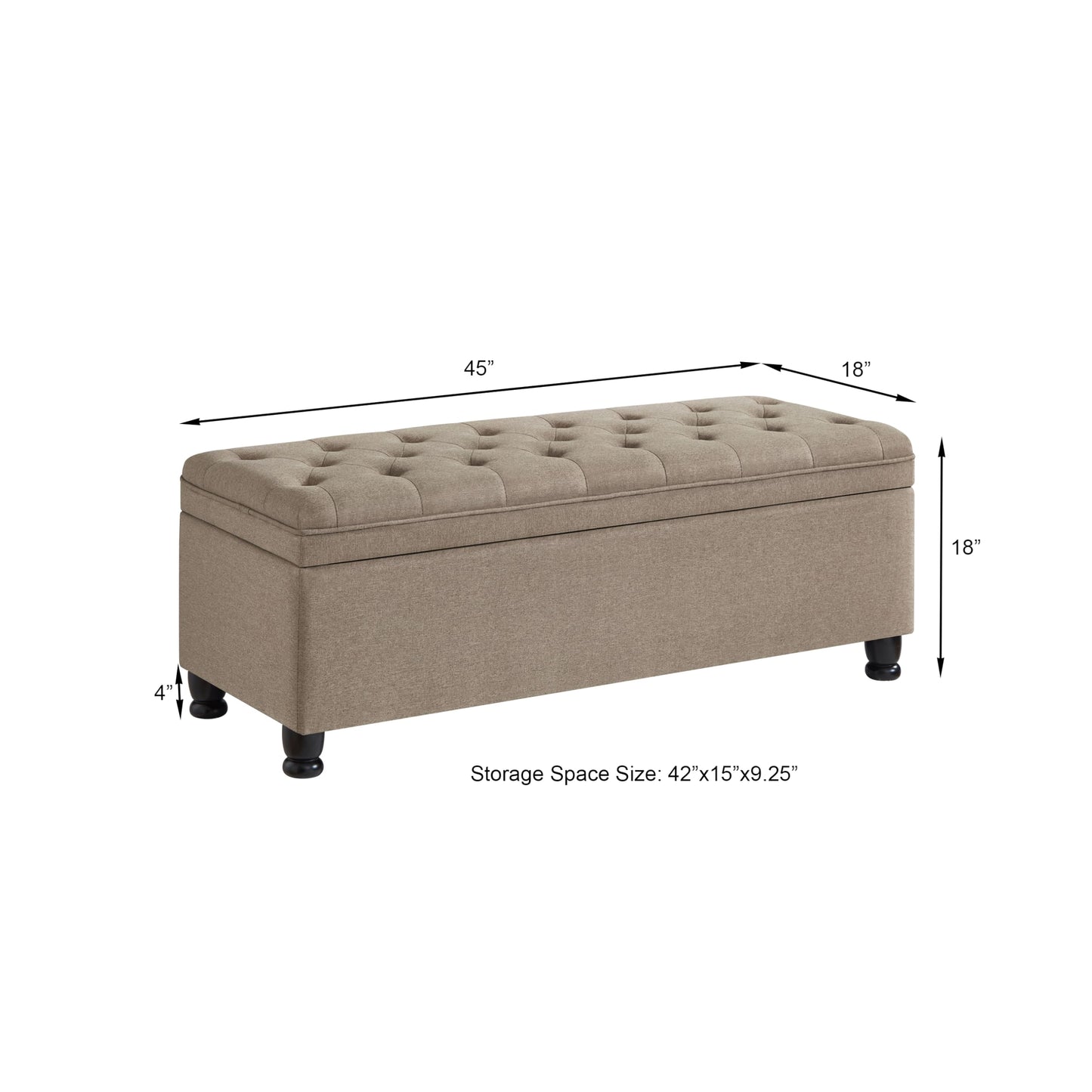 Jintop 45" Comfortable Seating Tufted Buttons Bench with Storage, Entryway Ottoman W/Spindle Wooden Legs,Footrest Stool for Living Room,Bedroom,Linen