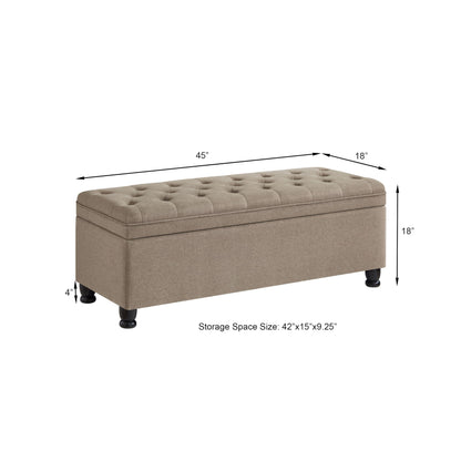 Jintop 45" Comfortable Seating Tufted Buttons Bench with Storage, Entryway Ottoman W/Spindle Wooden Legs,Footrest Stool for Living Room,Bedroom,Linen