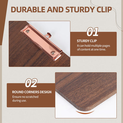 Reaeng Wood Clipboard with Stand, Walnut Solid Wood Clipboard 12.6×8.7", Classroom Essentials & Teacher Gifts, Desk Clipboard Holder for Office & Home