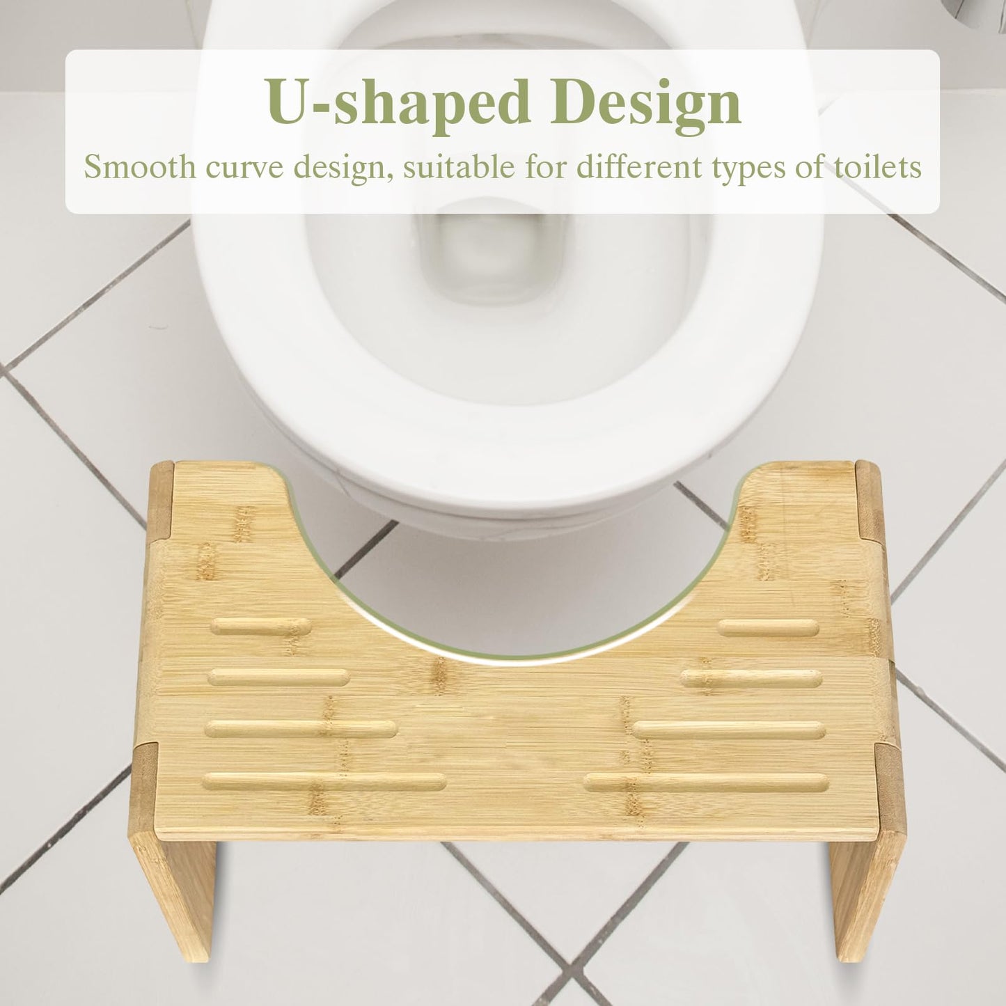 CUXFLS 7" Bamboo Toilet Stool - Foldable Non-Slip Step for Adults & Kids, Sturdy Squatting Stool for Healthy Posture, Space Saving Bathroom
