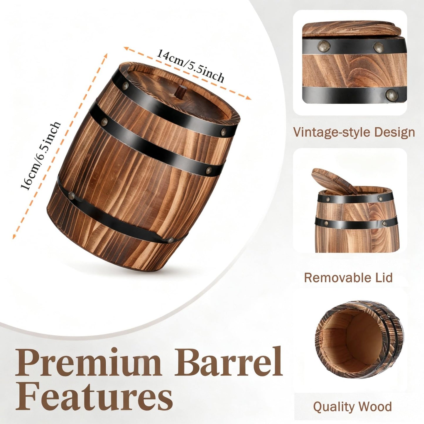 Wood Wine Barrel Vase 6" x 5" – Mini Barrel Rustic Wooden Flower Vase Planter for Wedding Reception, Party Table Decoration,Home Indoor Outdoor Garden, Kitchen,Planting-2pcs (2)