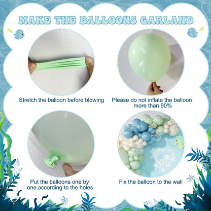 Under the Sea Party Decorations, Dusty Green Blue Under the Sea Balloon Garland Arch Kit, Ocean Themed Party Decorations Baby Shower Birthday Party Decor(136Pcs)