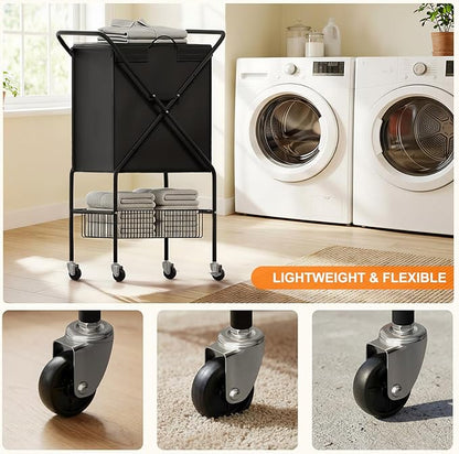 Laundry Basket with Wheels:88L Rolling Laundry Cart Foldable Metal Frame Dirty