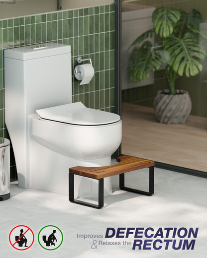 BLUEWEST Poop Stool, Acacia Wood Toilet Stool with Strong Steel Frame for Potty Training, 7 Inch Bathroom Step, Durable/Sturdy Support for Adults with Non-Slip Design
