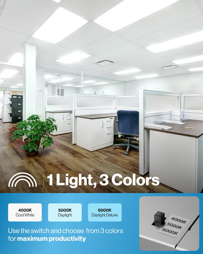 Sunco 2x4 LED Flat Panel Light Drop Ceiling Office Shop Commercial Warehouse Fixture, 6500 Lumens, Selectable Features, 30W/40W/50W, 4000K/5000K/6000K, Dimmable (0-10V), Dustproof ETL 4 Pack