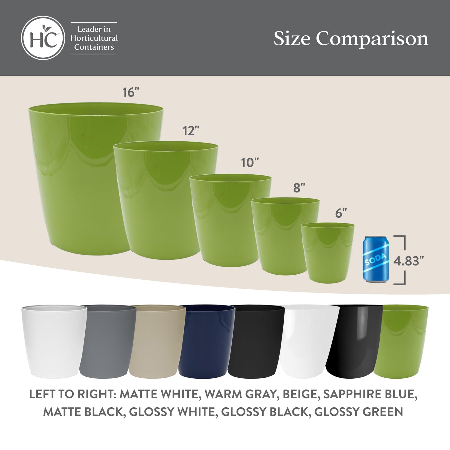 The HC Companies Aria Round Self-Watering Pot - Lightweight Plastic Planter for Herbs & More - Durable Plant Pots for Indoor Plants & Outdoor Plants (6" Glossy White, Pack of 1)